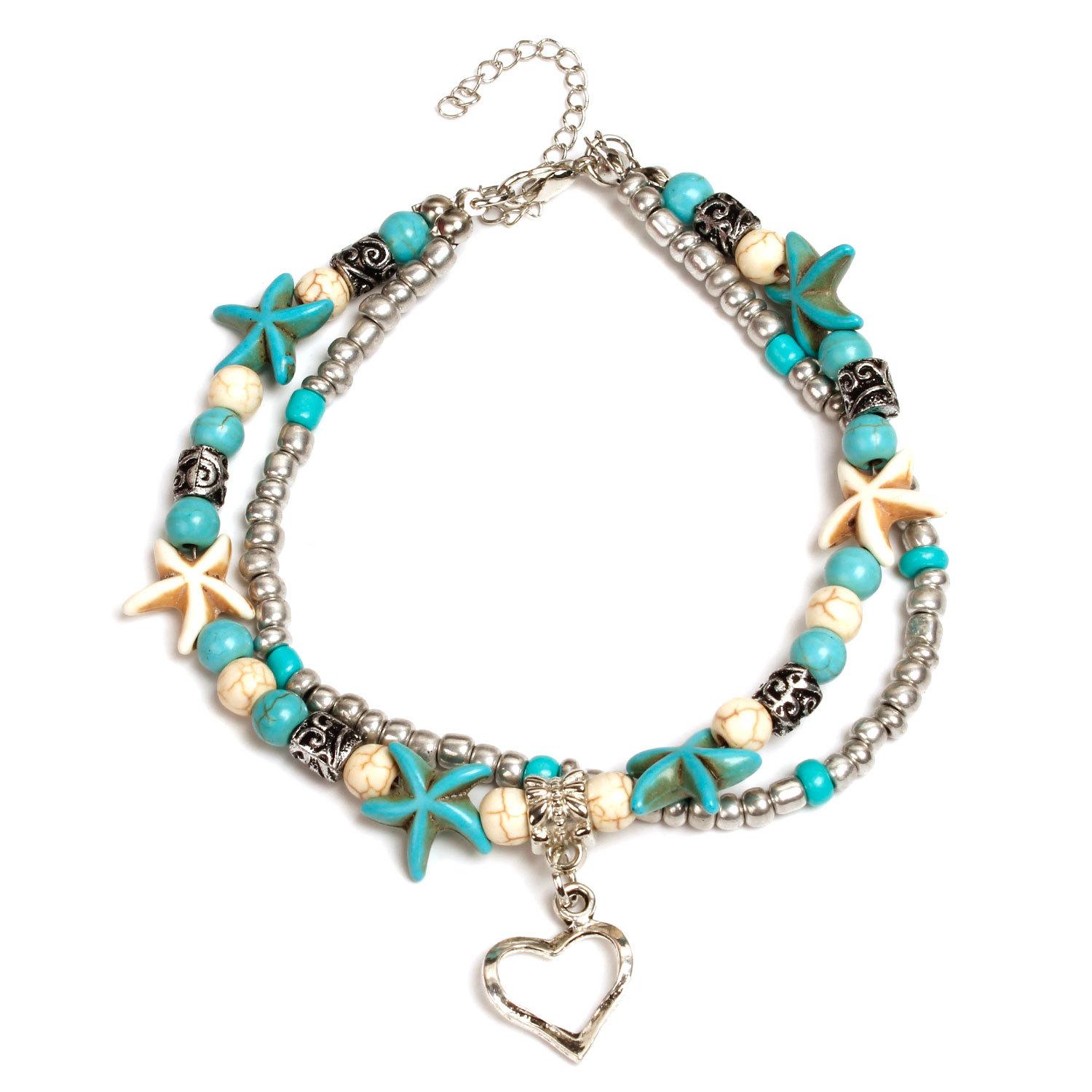 

Accessories, fashionable beach turtle starfish anklet, handmade can be matched with round bead pendant and foot decoration