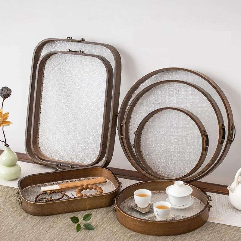 Hemu Haitang-Acrylic bamboo tea tray, fruit pastry handle, minimalist, home, hotel, kitchen, creative, flower