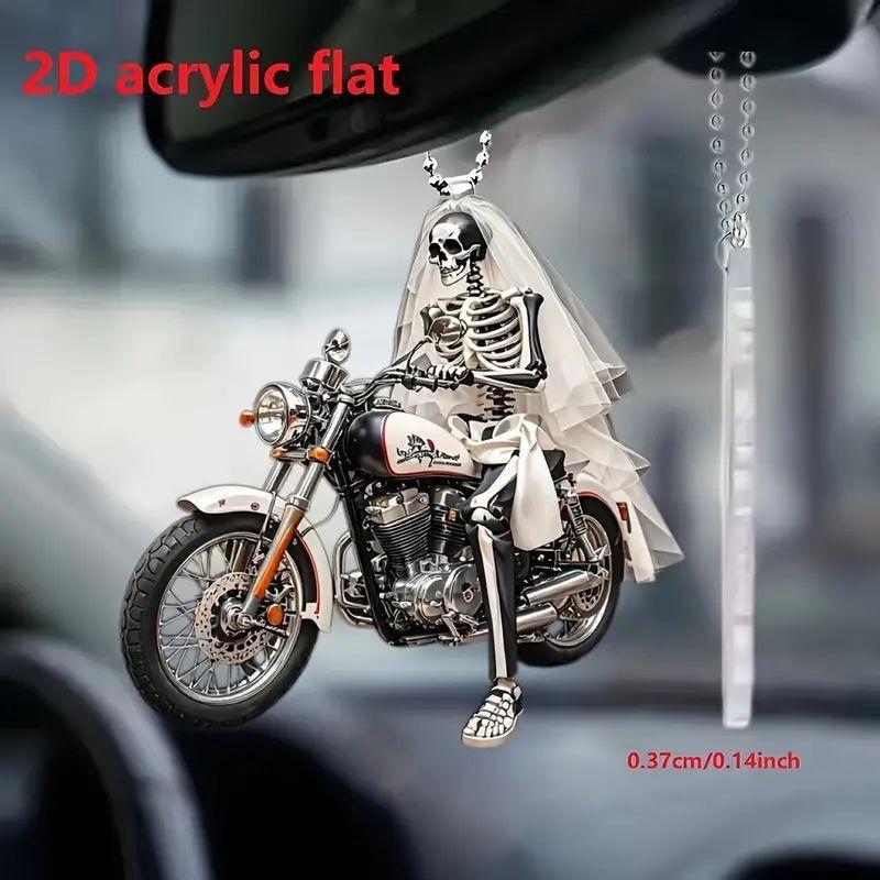 Halloween 2d Acrylic Motorcycle Skeleton Bride Festive Decoration For Interior Car