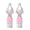 Bohemian Ethnic Miao Silver Turquoise Tassel Earrings