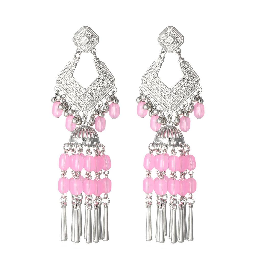 Bohemian Ethnic Miao Silver Turquoise Tassel Earrings