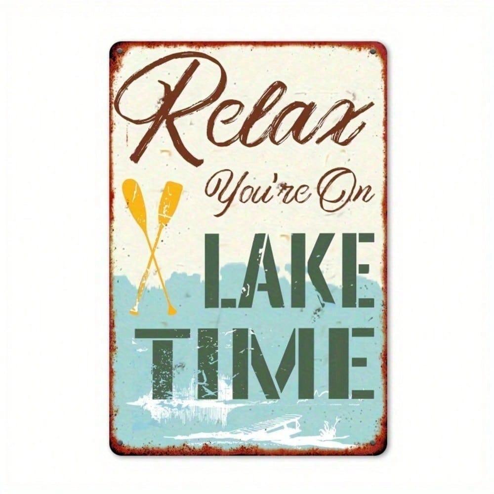 Vintage Lake House Tin Sign 2D Rustic Metal Wall Art Weatherproof Paddle Design Indoor Outdoor Decor 8x12 Inch