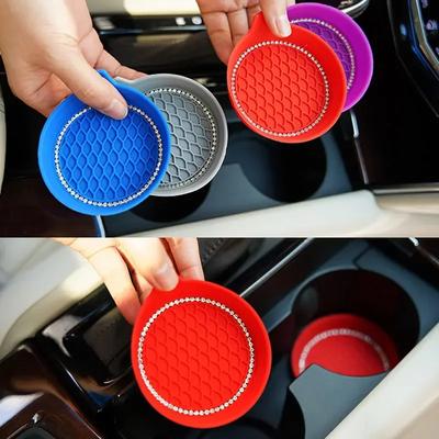 Non-slip Car Cup Pad Rubber Mat Diamond Car Cup Holder Silicone Insert Coaster Car Interior Silent Cup Pad Auto Accessories