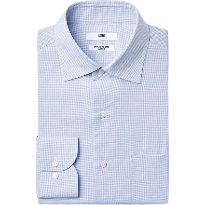 UNIQLO Slim Fit Wrinkle-Resistant Checkered Business Commuter Point Collar Long Sleeve Shirt Men shirts 482352-64