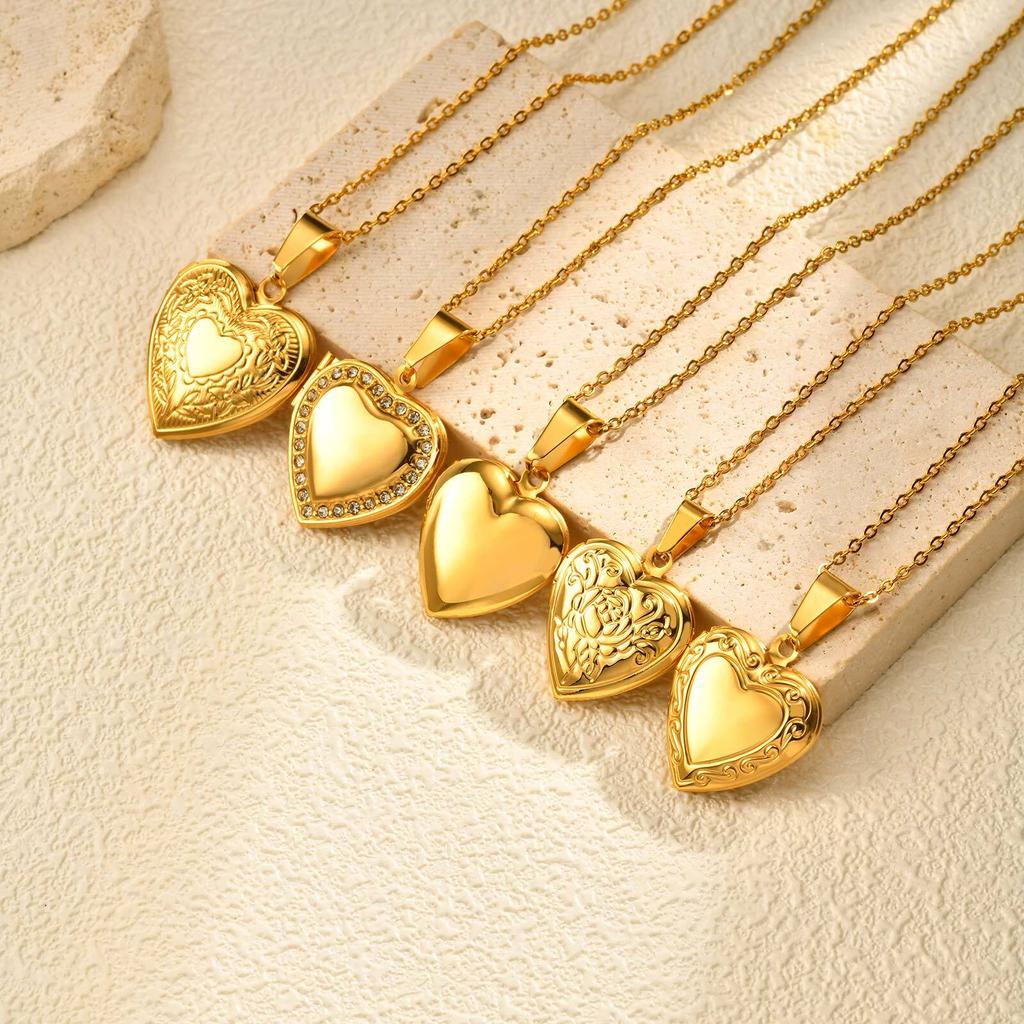 Vnox Free Custom Photo Image Necklaces, Stainless Steel  Can Open Texture Heart Locket, Family Memorial Jewelry Gifts