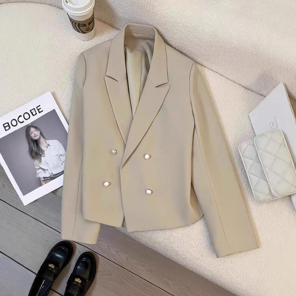 Petite Women's Off-White Cropped Blazer - Autumn 2049 New Arrival, Casual & Simple Design with Elegant Style