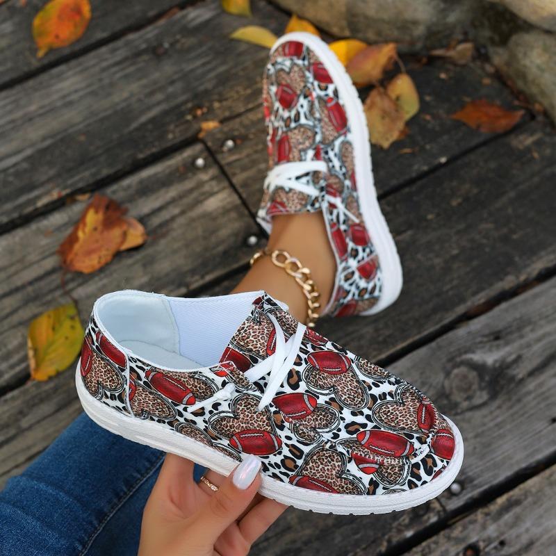 Foreign Trade Large Size New Flat-bottom Printed Canvas Shoes Comfortable Round Head Fashion Casual Shoes