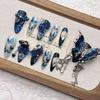Blue Butterfly 11-Finger Medium-Length Pointed Handmade Whitening False Nail Tips