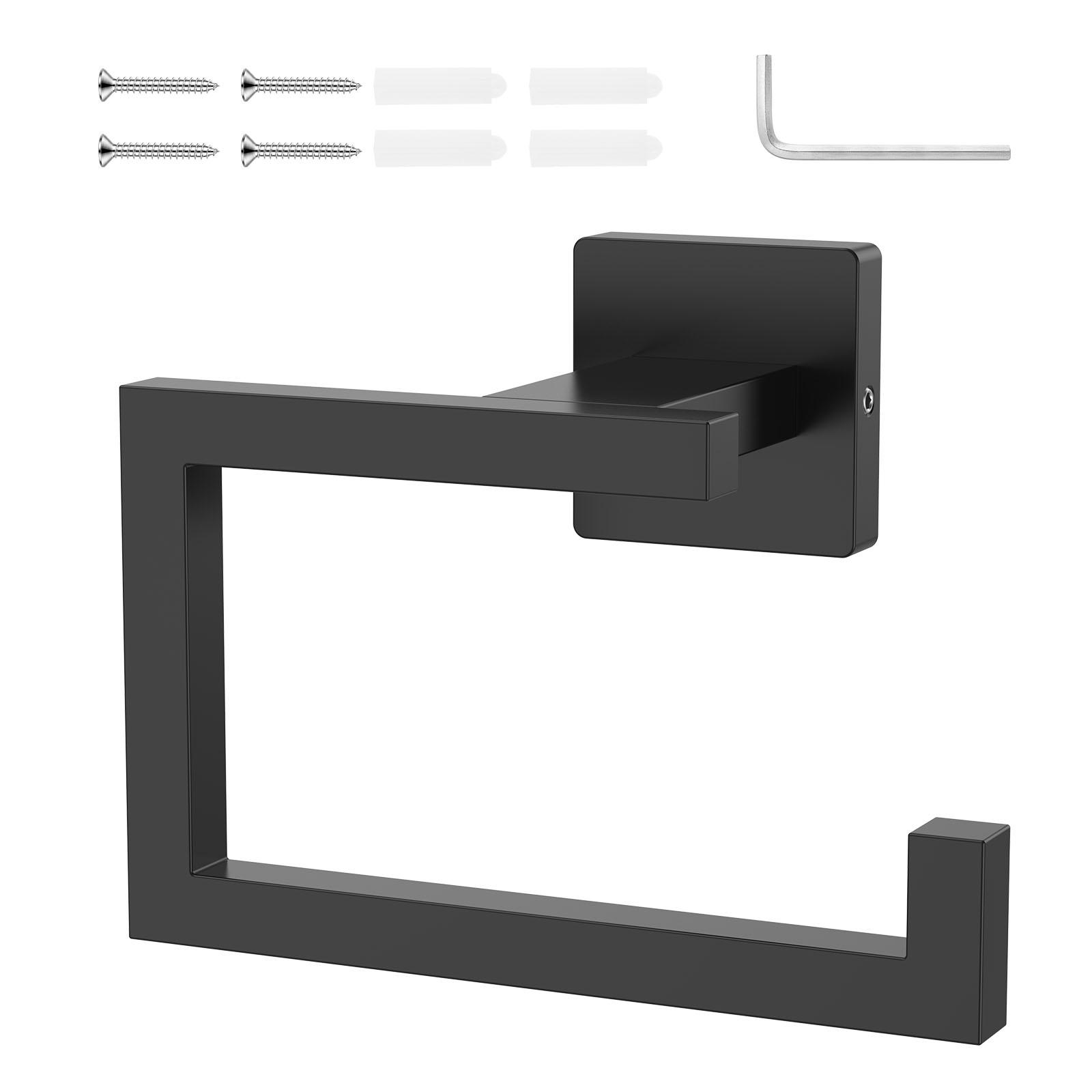

Stainless Steel Towel Holder Matte Black Square Paper Roll and Hand Towel Ring with Screw Accessories for Home Bathroom Kitchen