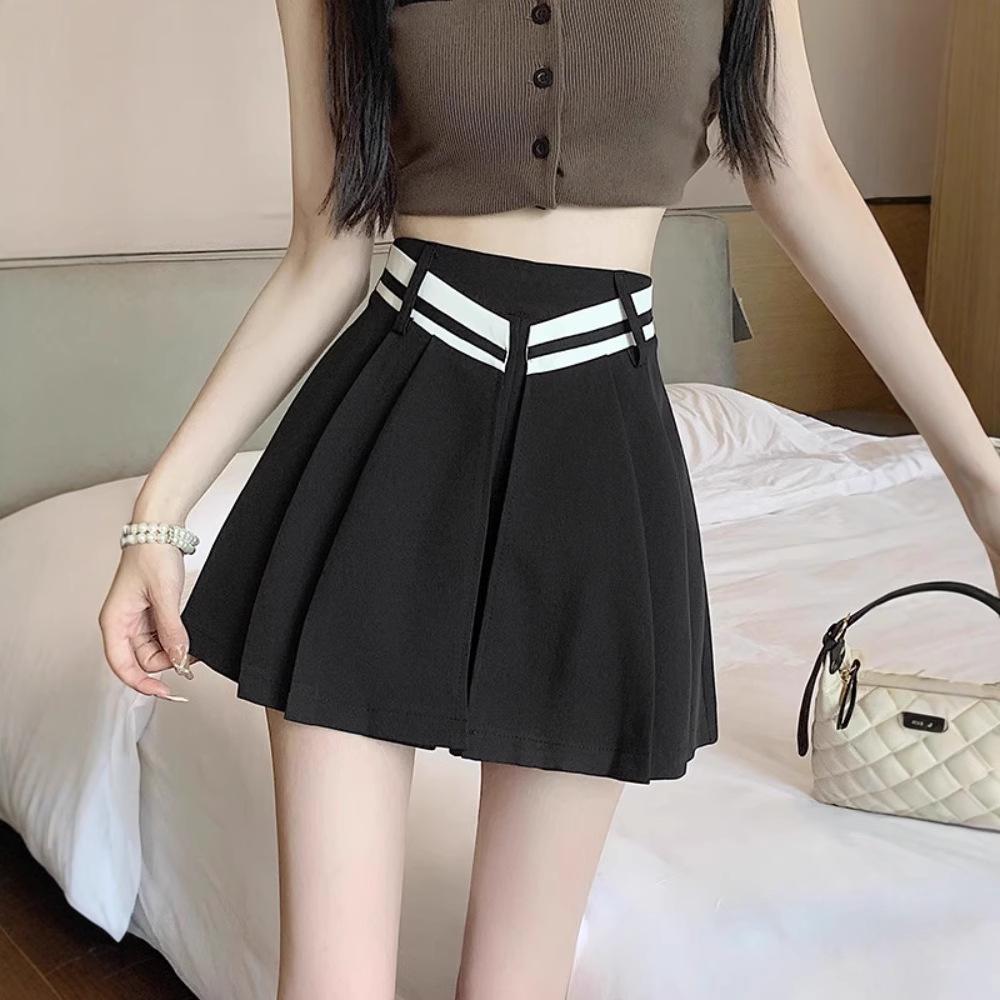 Autumn 2025 Women s High-Waisted A-line Pleated Skort - Chic & Trendy XS чёрный