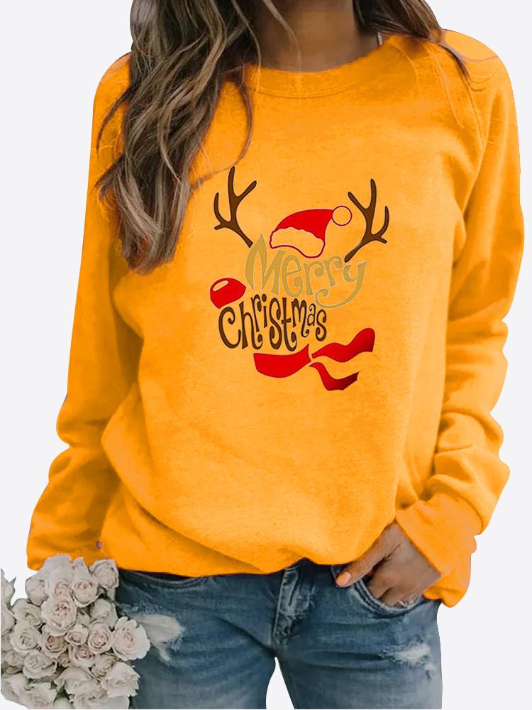 Women Winter Long Sleeved Casual Round Neck Black Cats Printed Loose Sweatshirt Tops & Blouses Plus Size T-shirts
