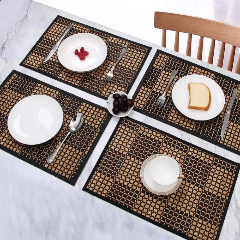 2PCS Heat-Resistant Bamboo Placemat Rectangular Heat-insulating Pad Dining Table Mat Restaurant