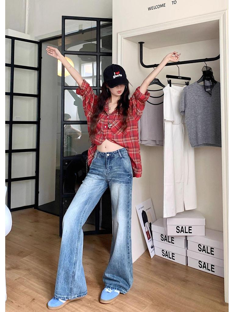 2025 Spring Women's Nostalgic Retro Wide-Leg Jeans: Versatile, Floor-Length Trousers