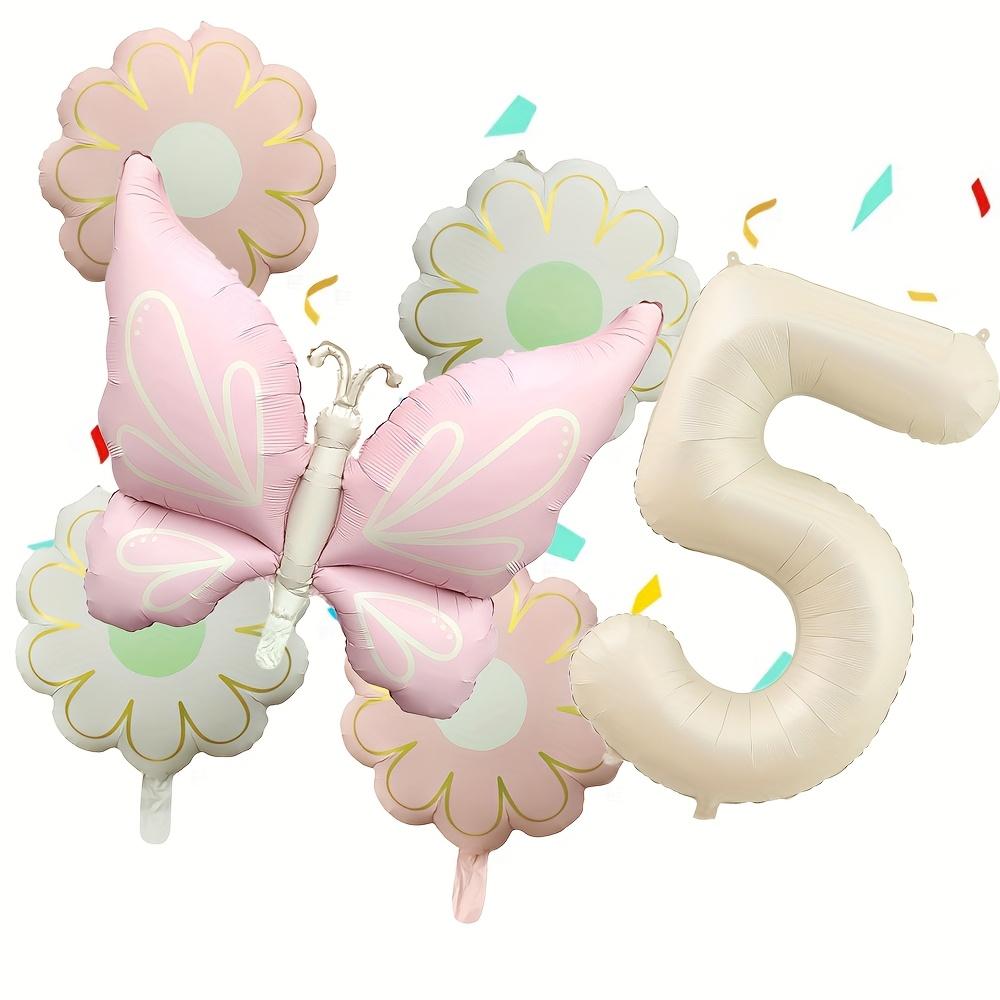 6pcs Matte Pink Large Butterfly Flower Balloons 40 Inch Cream-Colored Numbers 1-9 Birthday Celebrations Home Party Decoration