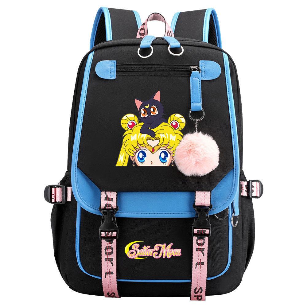Neuer Anime Sailor Moon USB-Schulrucksack für Teenager, Damen- und Herrenmodell, Gurtband-Klapprucksack