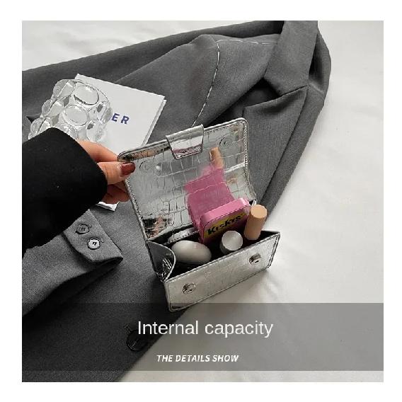 Vintage Women Silver Chic Crossbody Bag Luxury Designer Small Shoulder Bags Fashion Gold Mini Square Cute Pu Leather Handbag