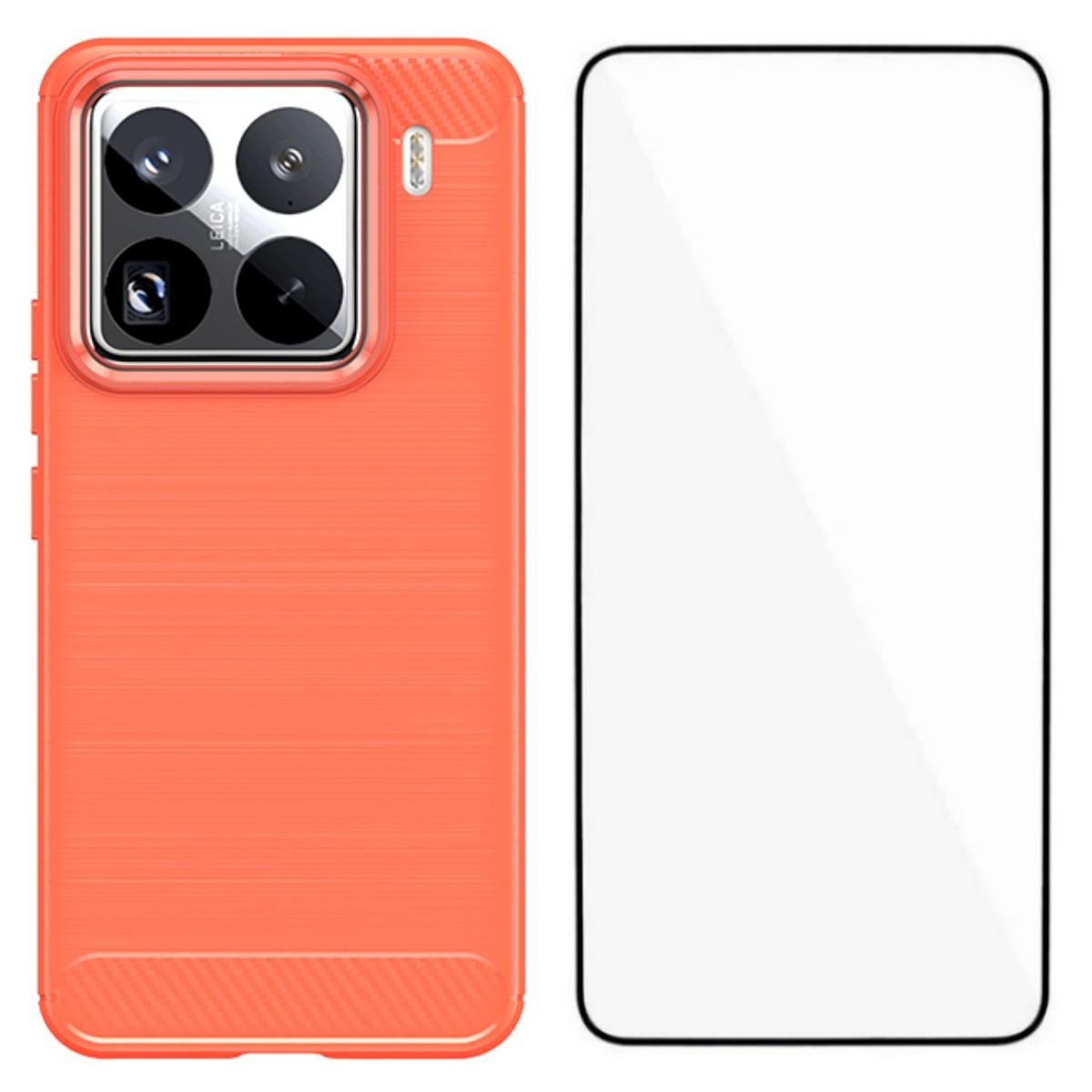 

For Xiaomi 15 Case with Screen Film WANLONFENG LS Series Big Lens Hole Brushed Texture TPU Phone Cover Red