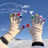 Touch Screen Rainbow Finger Gloves for Women In Winter Warm and Cute Woolen Cycling Anti Cold Plus Velvet Thickened Student Beige