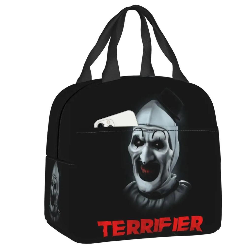 Halloweenský hororový film Terrifier Izolovaná taška na oběd do práce školy Přenosná chladicí termální bento box Ženy Děti Pikniková taška