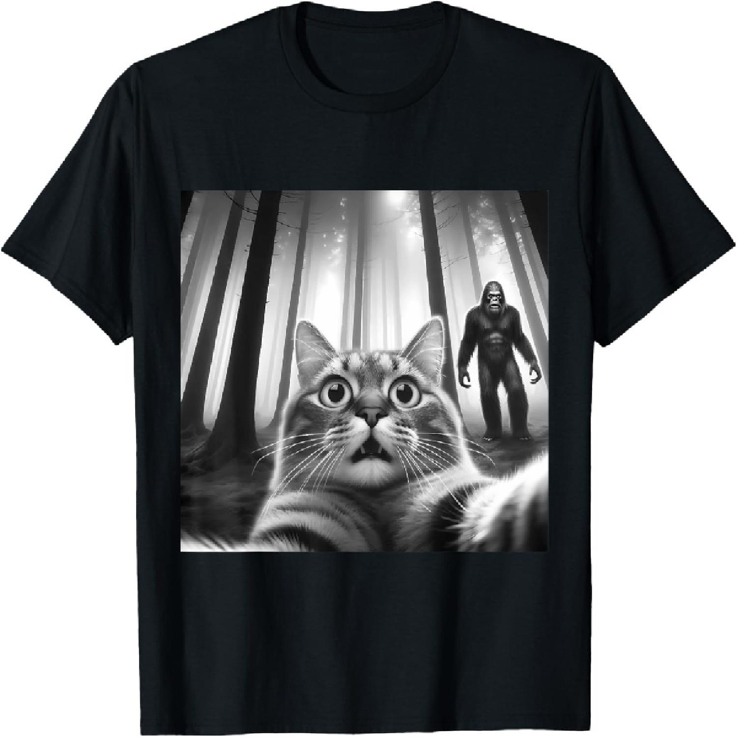 Funny Scared Cat Selfie with Bigfoot Hilarious Cat Lovers T-Shirt XXXXXL разноцветный