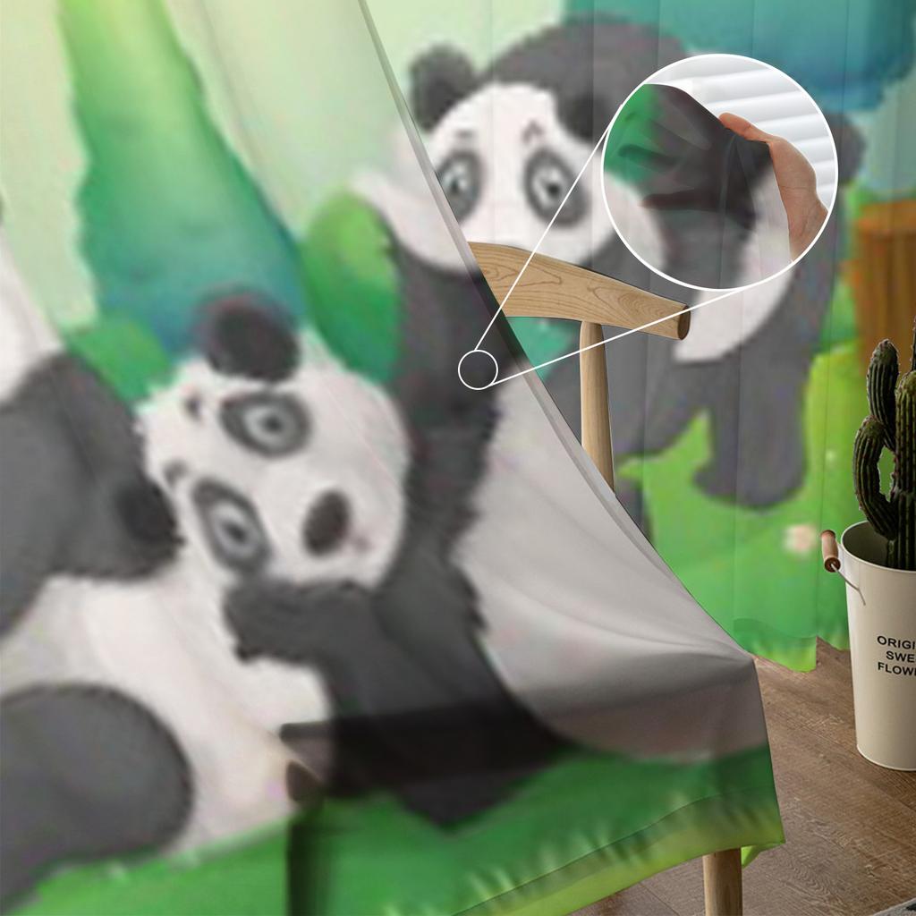 Three Pandas Playing In The Park Luxurious Chiffon Sheer Curtains for Living Room Bedroom Decoration Window Voiles Tulle Curtain