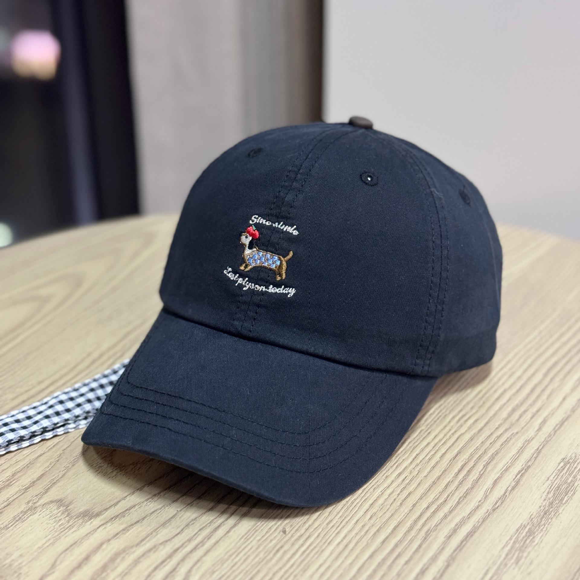 

Korean-style spring-summer casual bowknot plaid strap cartoon puppy embroidered soft-top baseball cap for women that makes the face look smaller Adult54-60Adjustable чёрный