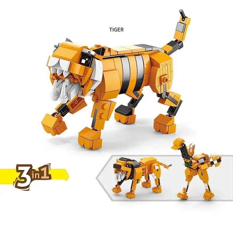 Bloques de Construcción Mecha Cocodrilo Tigre Ballena 4 en 1 Kit Transformable DIY Juguetes Educativos STEM para Niños, Modelo Animal Puzzle Regalo para Niños