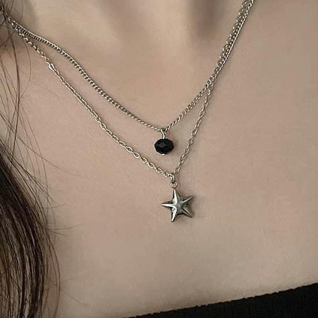 Women's Surgical Steel Layered Bead Star Necklace