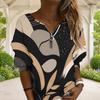 Women Plus Size Abstract Printed V Neck Front Zip Long Sleeve Ribbed Cuffs Black Khaki Sweatshirt