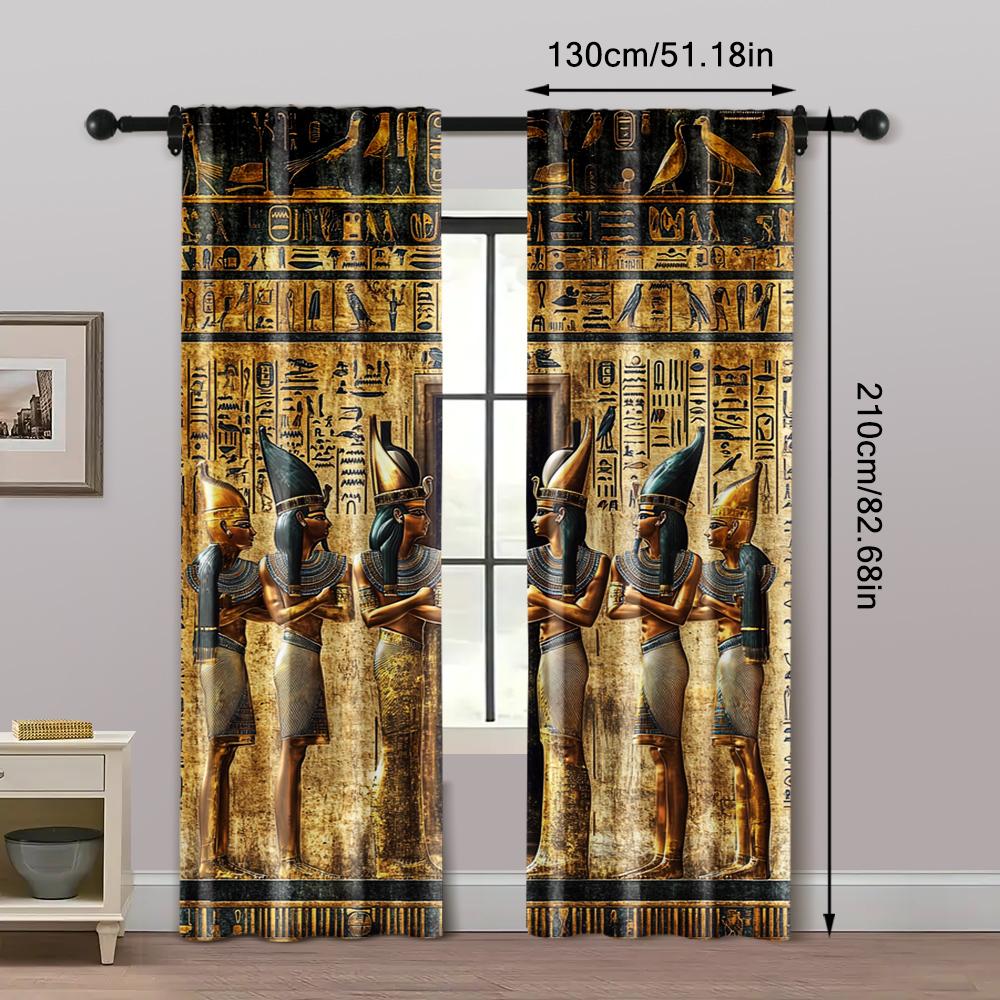 2 Stück Vorhänge Rollos Antike Ägyptische Wandmalerei Maschinenwaschbarer Stoff Thermische Isolierung Vielseitig 100% Polyester (ohne