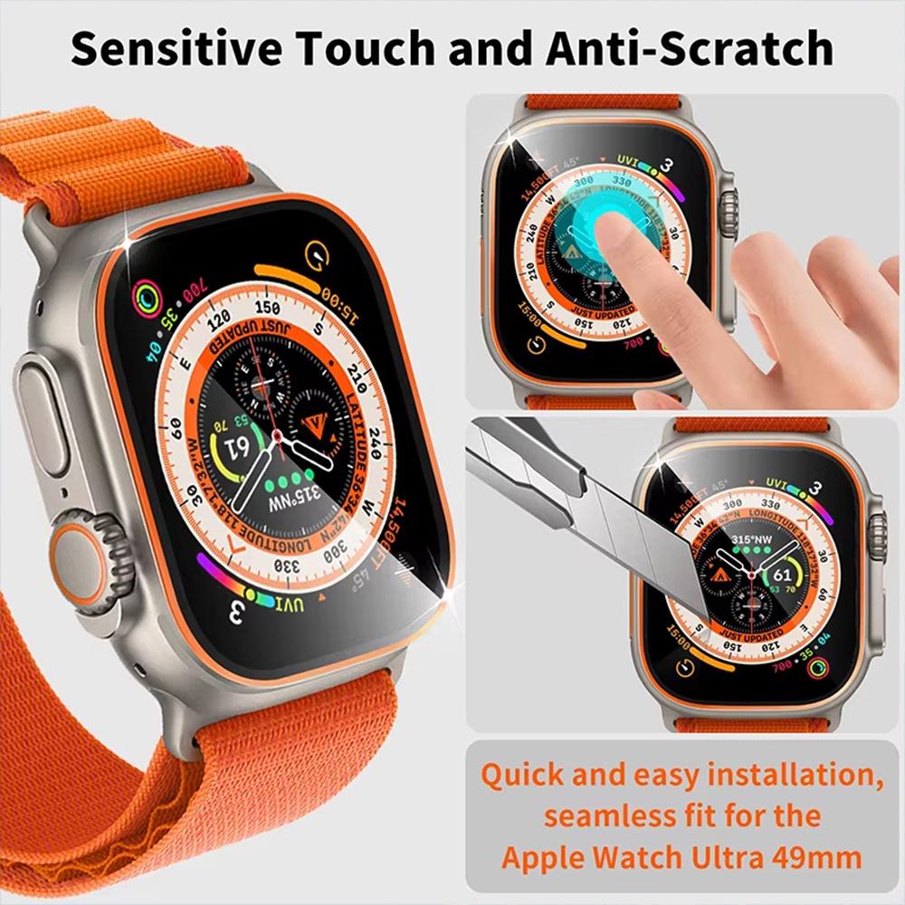 Tempered Glass Screen Protector with Titanium Alloy Frame for Apple Watch Ultra 49mm (iWatch 8)