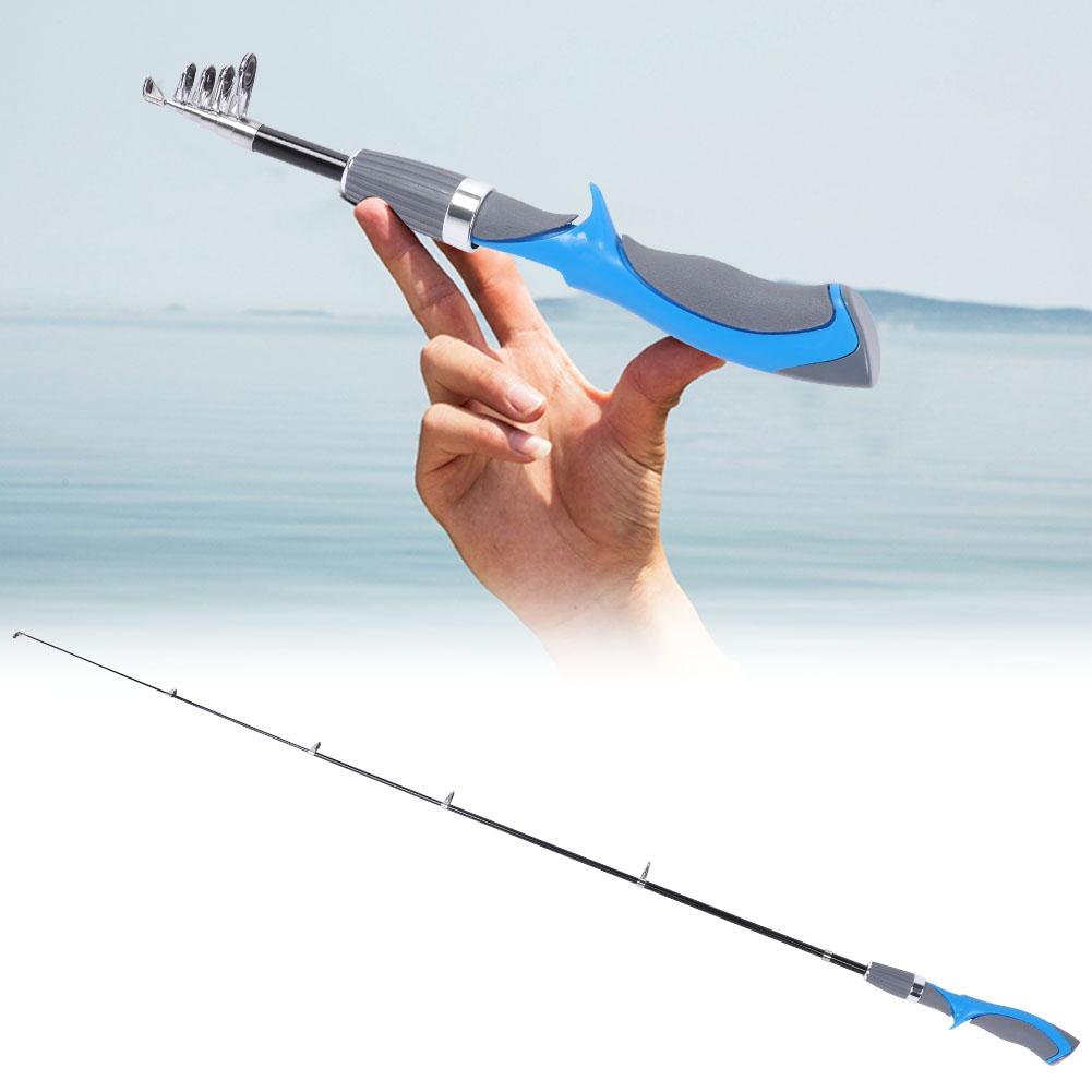 Ultralight Carbon Fishing Rod Protable Telescopic Sea Pole Fishers Tackle Blue Handle 1.2m
