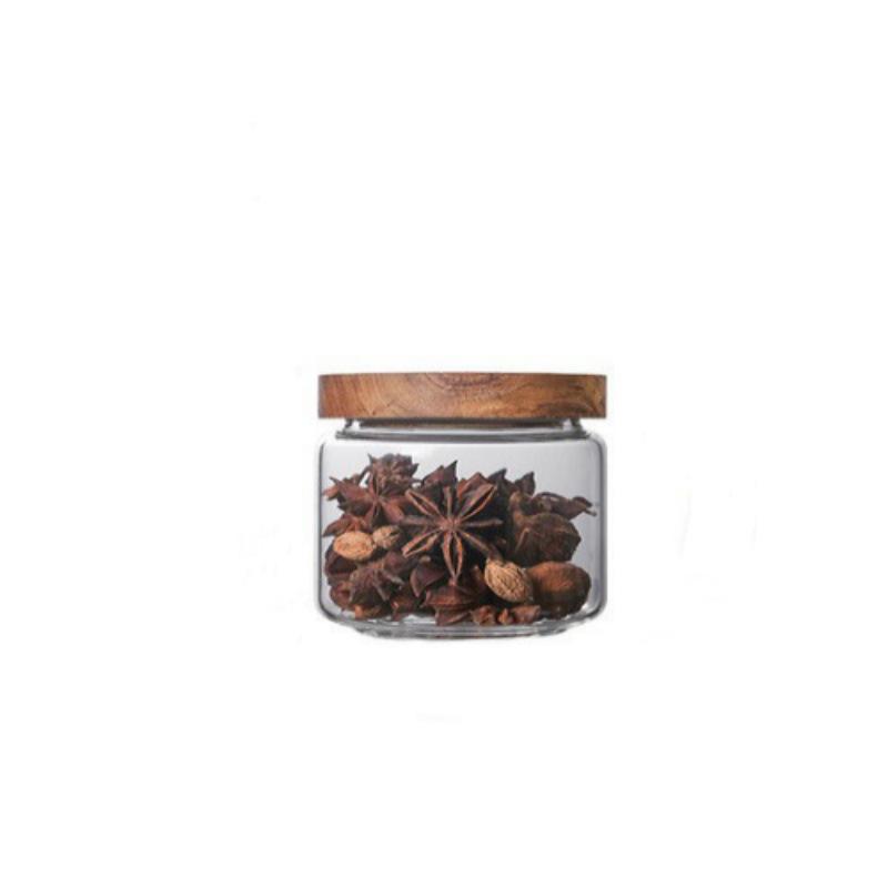 Transparent Glass Storage Jar with Acacia Wood Lid for Coffee Beans and Food Grains