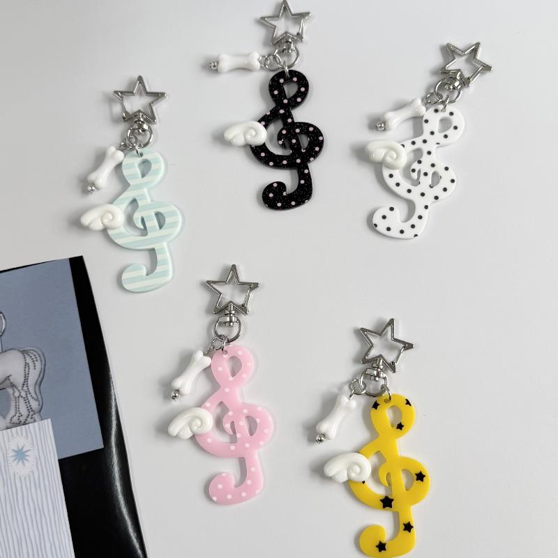 Cute Acrylic Musical Note Keychains With Lovely Wing Decor Multiple Colors Bag Ornament Gifts For Music Lovers