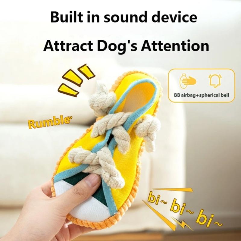 Squeaky Shoe Dog Chew Toy For Various Size Breeds Teething and Chewing Strong Tug War Rope Pet Indoor Activity Toy