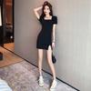Korean Version of Women's Collar Small Black Dress, Thin Waist Split Hip Skirt, Short Skirt A-shaped Skirt, Slim-fitting Bottoming Skirt, Dress
