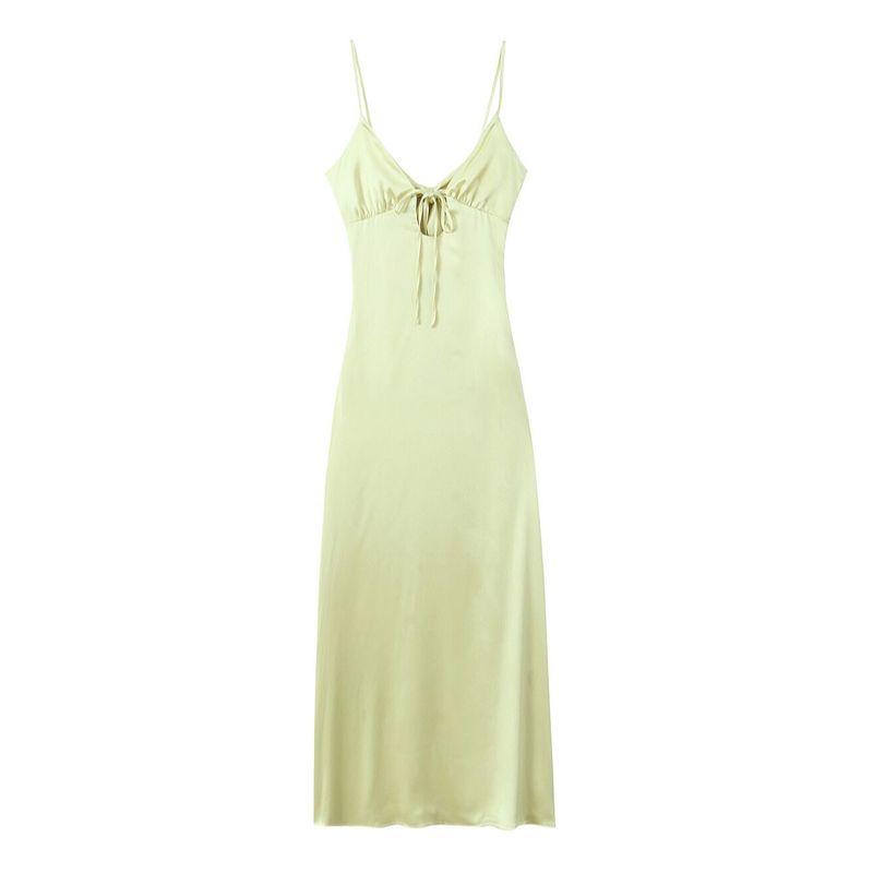 Kaslead New Arrival Women's Clothing Fashion Style Fashion Slim-Fitting Simple Elegant Silk Satin Shoelace Dress