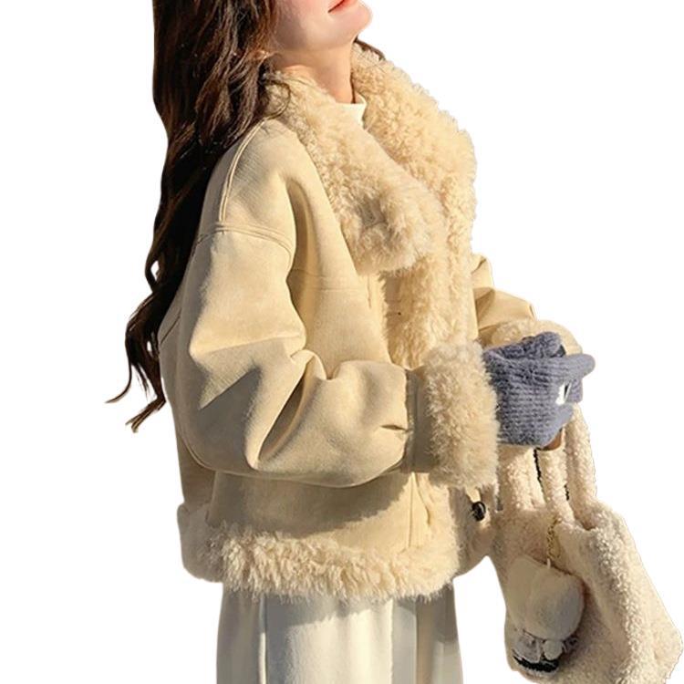 Korean Style Yellow Fur Coat: Women's Soft Petite Leather & Fur Cotton Winter Jacket