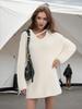 2025 Hollow V-Neck Faux Mink Velvet Sweater: Soft Knit Women's Solid Color Top