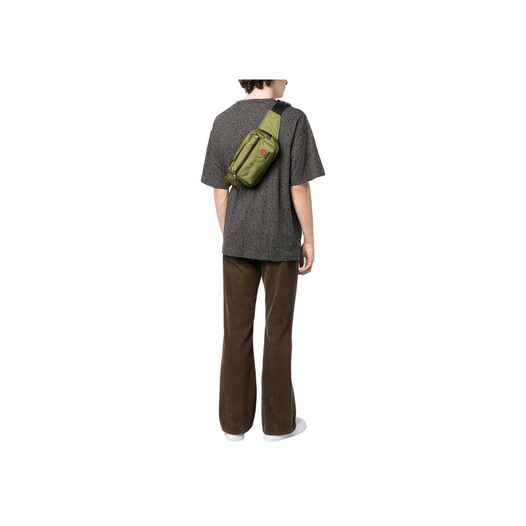 Kenzo Floral Patch Letter Logo Print Nylon Shoulder Crossbody Waist Bag Men Bags Khaki FD55SA467F2650