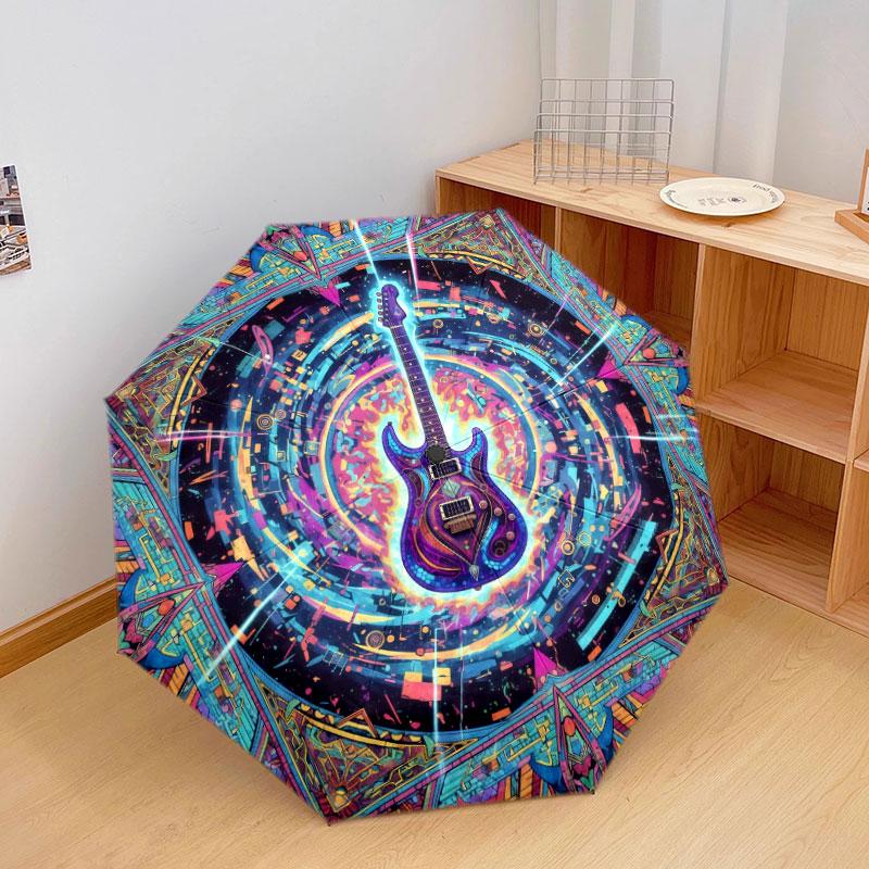 Vintageguitar Pattern Pattern New Style Umbrella, 1 Piece Automatic Folding Umbrella, Portable Travel Umbrella, Outdoor Umbrella, Birthday Gift