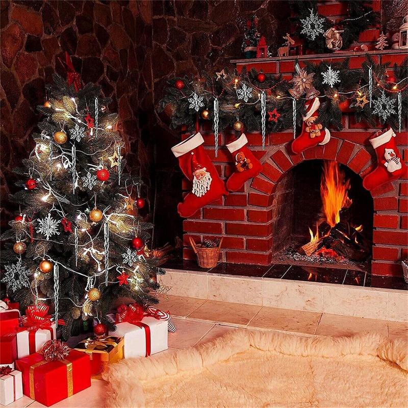 Christmas Decoration Icicles Acrylic Snowflake Icicle Ornaments 27/40pcs Fake Clear Lifelike Snowflake Bar Decorations Icicles