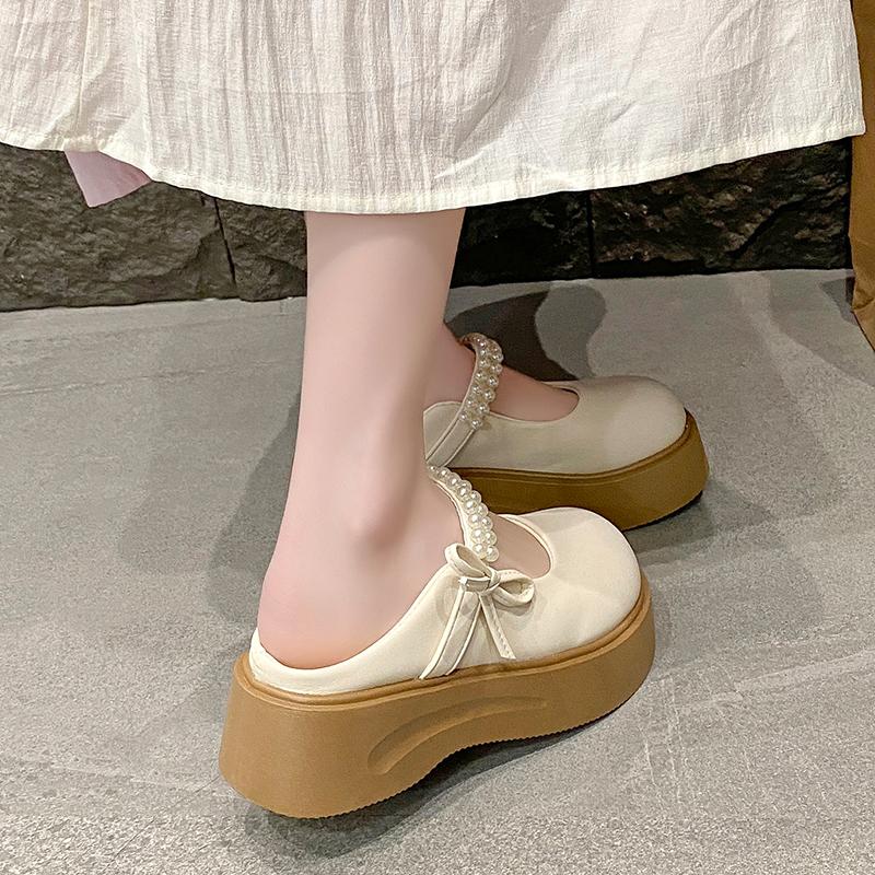 Fashion Shoes Loafers String Bead Cover Toe House Slippers Platform Slides Mary Janes House Slippers Platform Shoes Slides String Bead C
