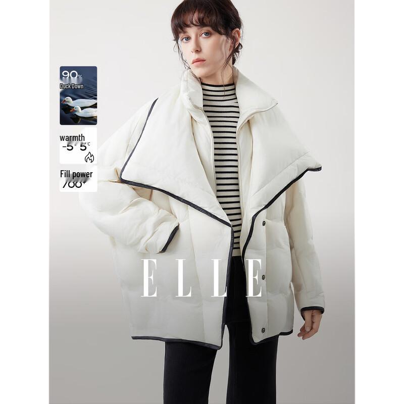 ELLE Women s White Duck Down Oversized Short Coat L