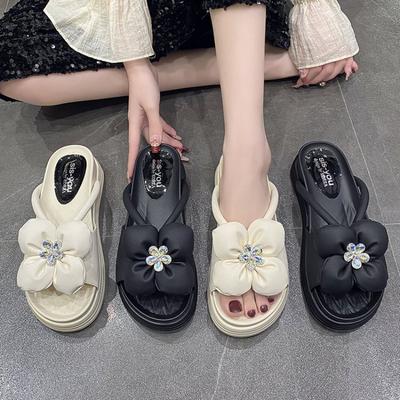 Summer New Net Red Everything with Thick Bottom Temperament Fashion Beach Slippers Tidal Flower Slippers Women Wear Outside