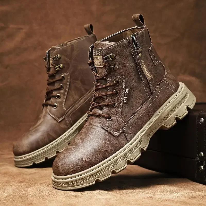 Fashion Ankle Short Barrel Male Shoes Brown Booties Black Men's Boots Y2k Offer In Promotion Retro Cheap Trendy 2025 New Offers Non Slip