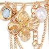 Gold Tone Flower Pin with Bead Drop Details and Chain Drape, Decorative Safety Pin Outfit Detail for Dresses, Knitwear, Scarves and Jackets
