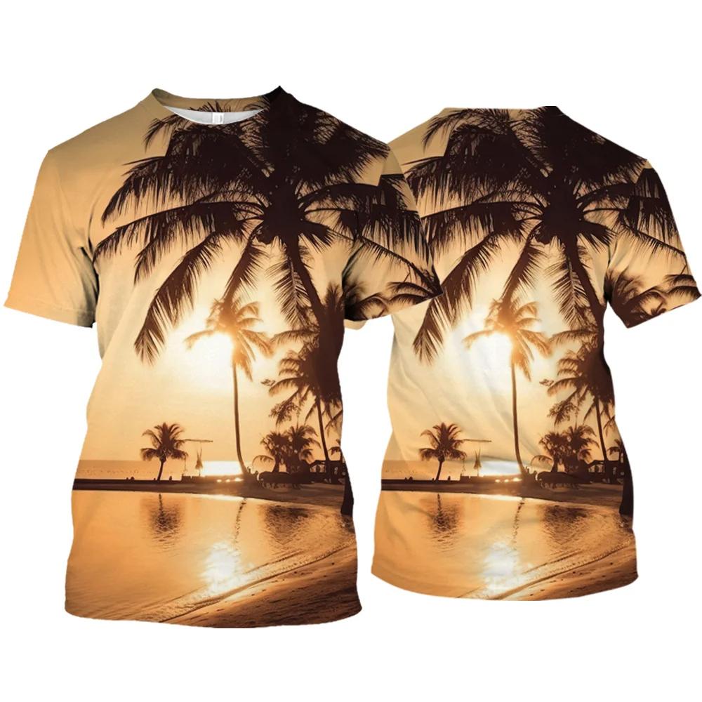 Hawaii Coconut Tree Graphic T Shirts Hawaiian View 3D Printed T Shirt For Men Clothes Harajuku Fashion Women Tshirt Vacation Top