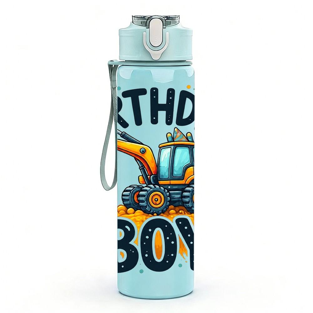 1PC Birthday Boy Excavator 750ml Color Plastic Sports Water Bottle Leakproof Flip Straw Lid Suitable for Sports Office Home Use