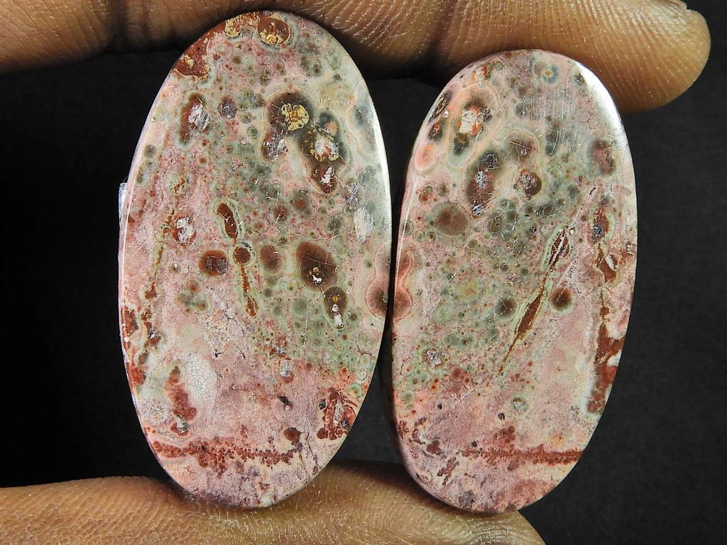 59Cts.Natural Leopard Skin Jasper Matched Pair Handmade Gemstone 20X37X04 MM SK-813